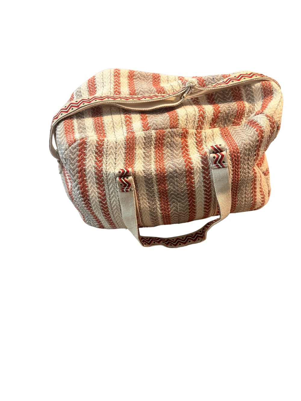 Striped Woven Travel Tote Bag - Cream & Rust